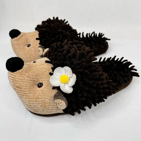 Aroma Home Brown Hedgehog Animal Fuzzy Slippers Adult Womens Large Up to 10 - Picture 4 of 8